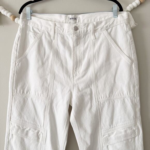 AGOLDE Cargo-Jeans Cooper Straight Leg High Rise Relaxed Milkshake Wash Size 31 - Picture 14 of 16